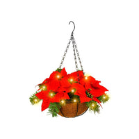 HKM-430035 Red Christmas Flower Hanging Basket for Wall or Door Decorations