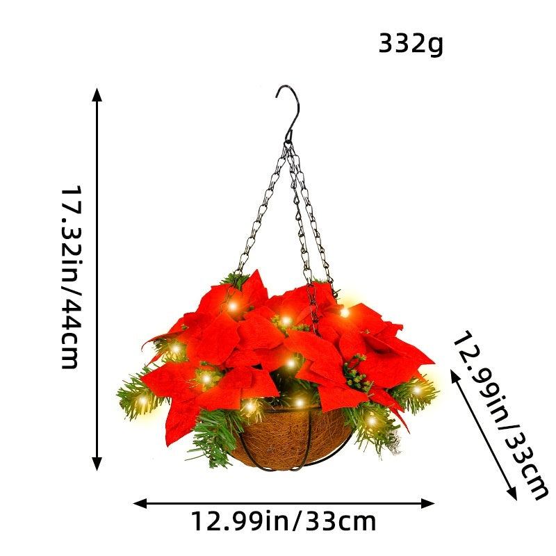 KTX-430035 Red Christmas Flower Hanging Basket for Wall or Door Decorations