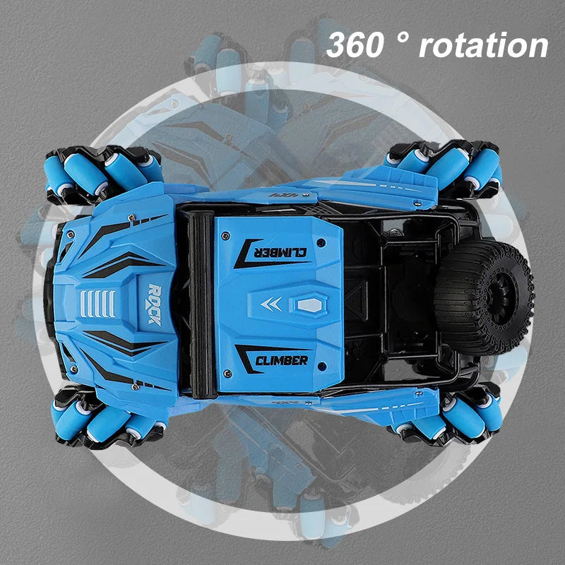 HKM-430227 Four-Wheel Drive Remote Control Car with 360-Degree Rotating Lights and Stunt Drift, Off-Road Climbing, Electric Power Source