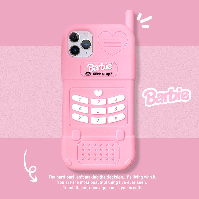HKM-430483 Cute Heart Telephone Silicone Case for iPhone 11, 11 Pro Max, 12, and More