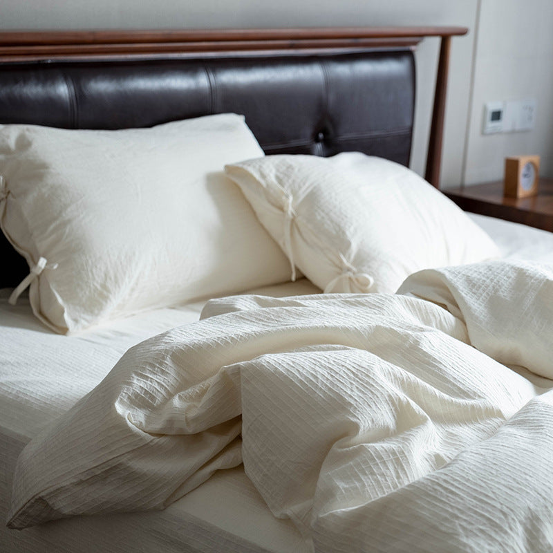 HKM-430547 Cotton Hotel Style Bed Linen Set in White - Four Piece Bedding Collection