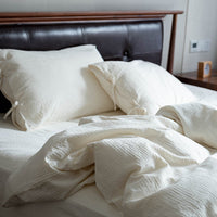 HKM-430547 Cotton Hotel Style Bed Linen Set in White - Four Piece Bedding Collection