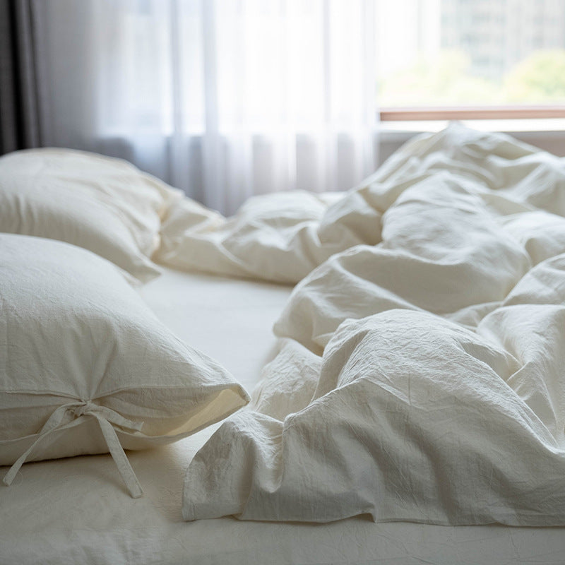 HKM-430547 Cotton Hotel Style Bed Linen Set in White - Four Piece Bedding Collection