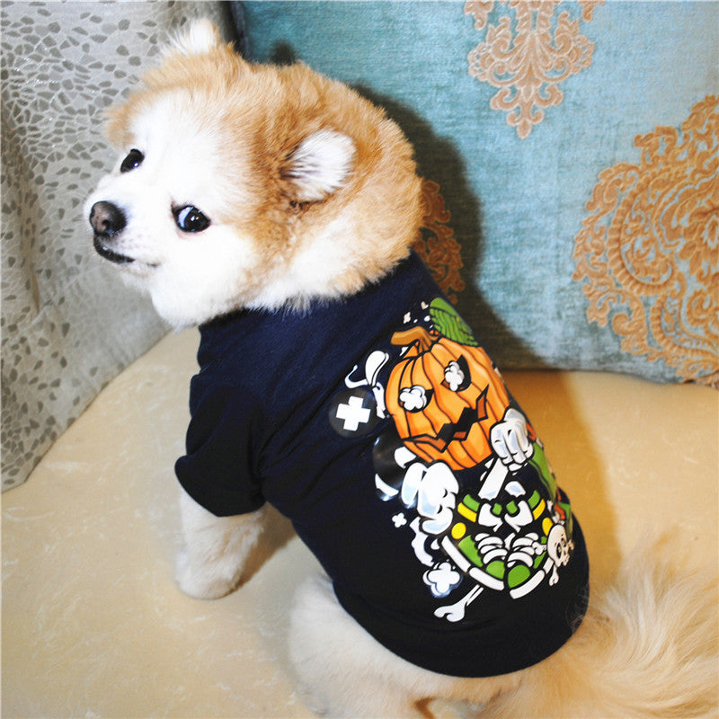 HKM-430995 Cotton Casual Dog T-Shirt in Fluorescent Green, Rose Red, Black, Taro Purple, Orange, and Pumpkin - Sizes XS, S, M, L