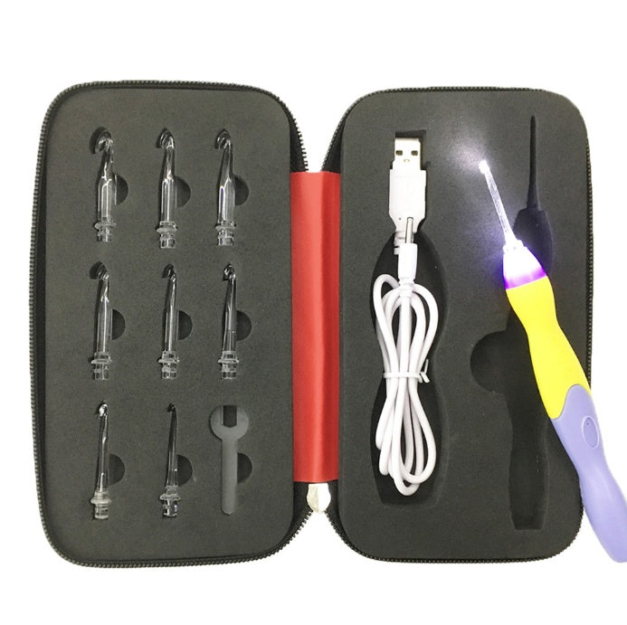 KTX-431059 Rechargeable Crochet Hook with Interchangeable Heads and USB Charging - 11 Hook Sizes Included