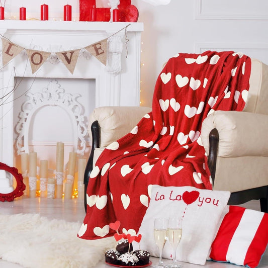 HKM-431379 Plaid Heart-Shaped Plush Blanket - Available in Multiple Sizes and Colors