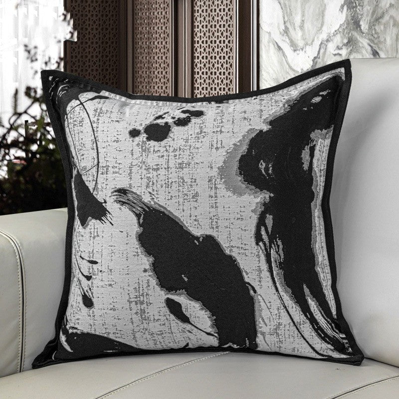 HKM-431507 Black and White Geometric Pattern Square Pillow with Cushion Cover