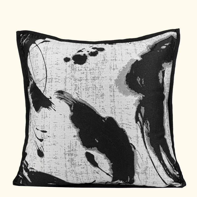 HKM-431507 Black and White Geometric Pattern Square Pillow with Cushion Cover