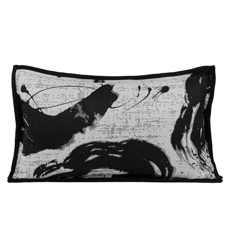 HKM-431507 Black and White Geometric Pattern Square Pillow with Cushion Cover