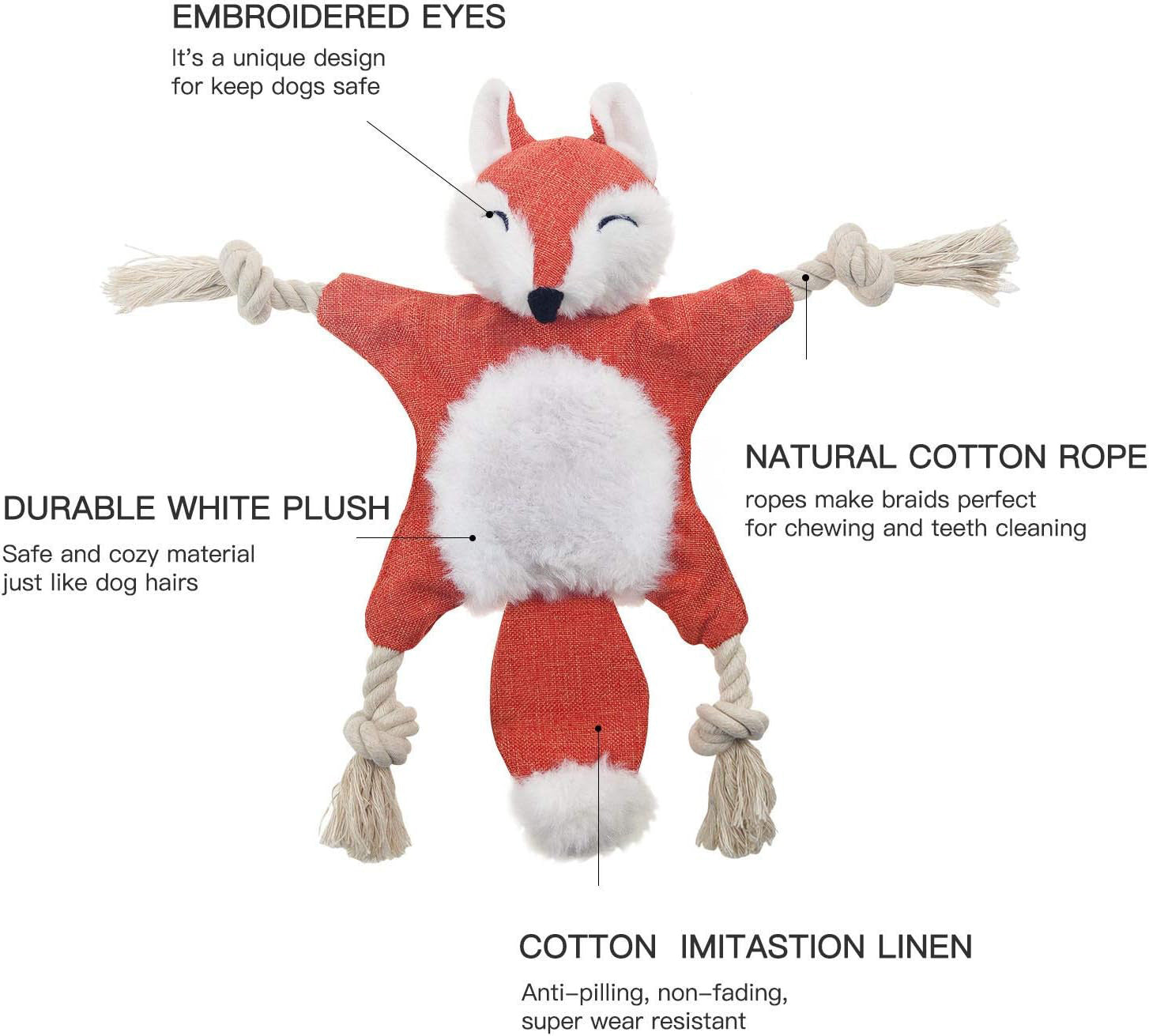HKM-431571 Stuffless Fox Dog Plush Toy with Squeaker and Crinkle Sound for Interactive Play