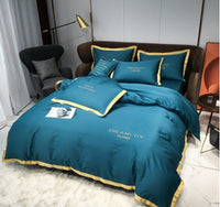 HKM-431699 Cotton Four-Piece Solid Color Wide Brim Embroidered Bedding Set for Weddings