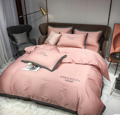 HKM-431699 Cotton Four-Piece Solid Color Wide Brim Embroidered Bedding Set for Weddings