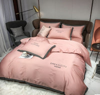 HKM-431699 Cotton Four-Piece Solid Color Wide Brim Embroidered Bedding Set for Weddings