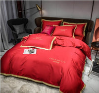 HKM-431699 Cotton Four-Piece Solid Color Wide Brim Embroidered Bedding Set for Weddings