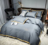 HKM-431699 Cotton Four-Piece Solid Color Wide Brim Embroidered Bedding Set for Weddings