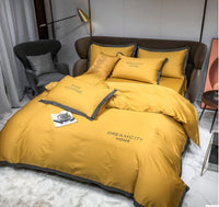 HKM-431699 Cotton Four-Piece Solid Color Wide Brim Embroidered Bedding Set for Weddings