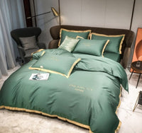 HKM-431699 Cotton Four-Piece Solid Color Wide Brim Embroidered Bedding Set for Weddings