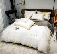 HKM-431699 Cotton Four-Piece Solid Color Wide Brim Embroidered Bedding Set for Weddings