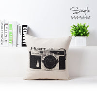 HKM-431763 Vintage Camera Bicycle Design Cotton and Hemp Cushion Pillow - 43cm x 43cm with Invisible Zipper