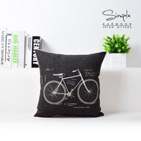 HKM-431763 Vintage Camera Bicycle Design Cotton and Hemp Cushion Pillow - 43cm x 43cm with Invisible Zipper