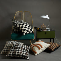 HKM-431827 Black and White Checkerboard Pillowcase in Soft Imitation Lamb Wool, Available in Multiple Sizes