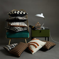 HKM-431827 Black and White Checkerboard Pillowcase in Soft Imitation Lamb Wool, Available in Multiple Sizes