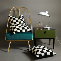 HKM-431827 Black and White Checkerboard Pillowcase in Soft Imitation Lamb Wool, Available in Multiple Sizes
