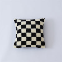 HKM-431827 Black and White Checkerboard Pillowcase in Soft Imitation Lamb Wool, Available in Multiple Sizes
