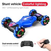 HKM-431955 Gesture Sensing 4WD RC Stunt Car with Dual Remote Control and 360 Rotating Drift Feature for Kids