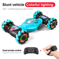 HKM-431955 Gesture Sensing 4WD RC Stunt Car with Dual Remote Control and 360 Rotating Drift Feature for Kids
