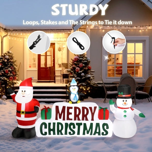 HKM-432147 Inflatable Christmas Decoration: Santa Claus and Snowman with Merry Christmas Sign