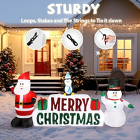 HKM-432147 Inflatable Christmas Decoration: Santa Claus and Snowman with Merry Christmas Sign