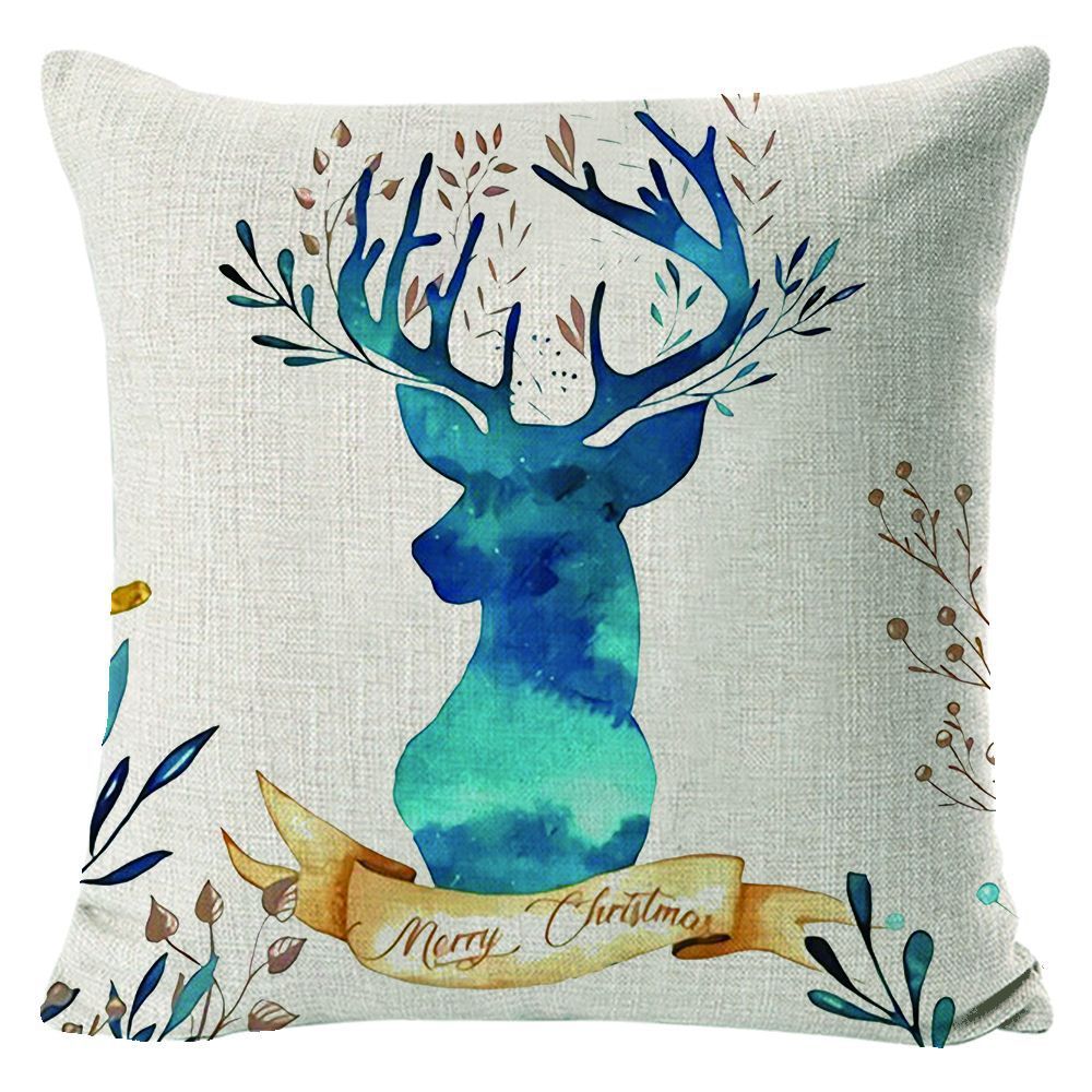 KTX-432211 Christmas Elk Print Linen Pillow Cover - 45x45cm, Multiple Styles Available