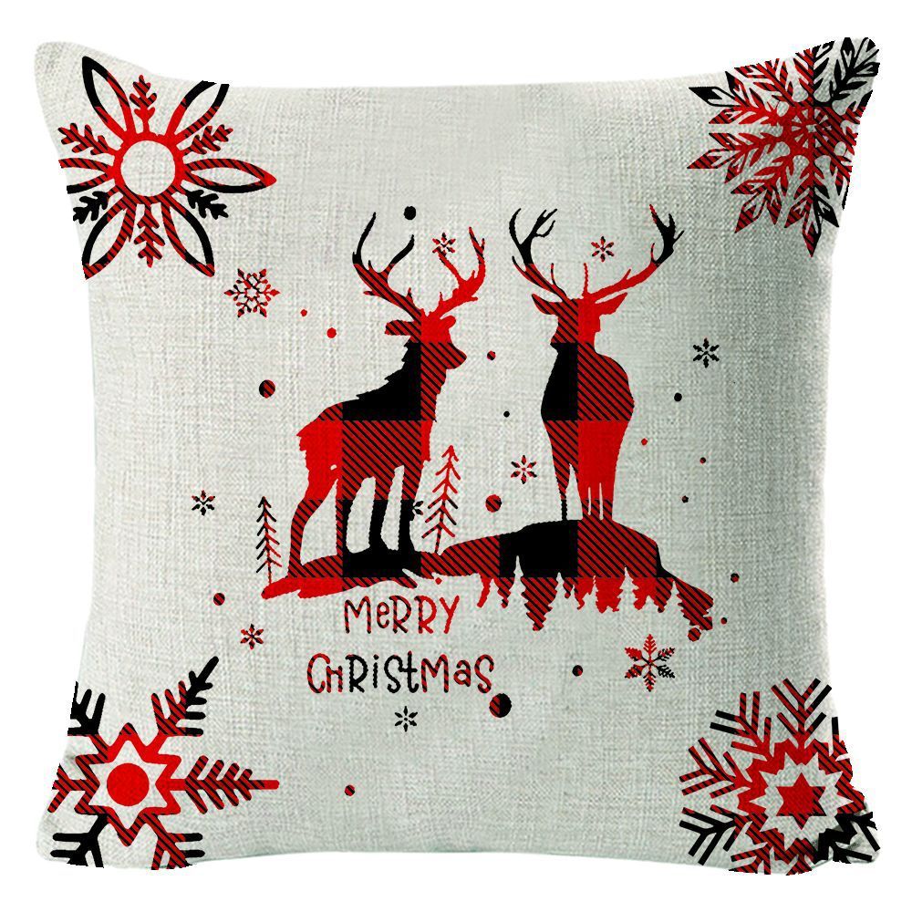 KTX-432211 Christmas Elk Print Linen Pillow Cover - 45x45cm, Multiple Styles Available