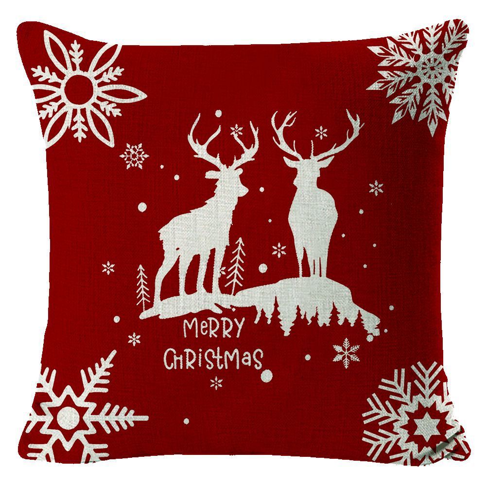 KTX-432211 Christmas Elk Print Linen Pillow Cover - 45x45cm, Multiple Styles Available