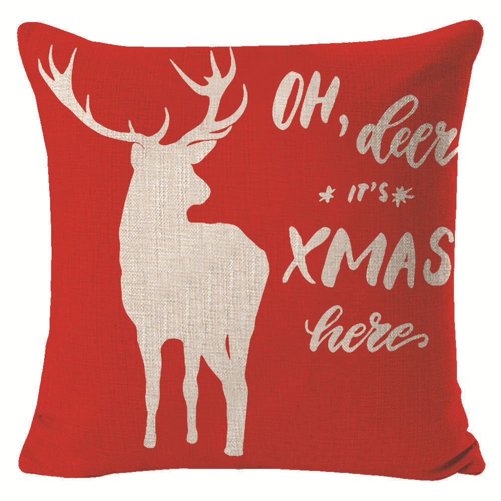 KTX-432211 Christmas Elk Print Linen Pillow Cover - 45x45cm, Multiple Styles Available