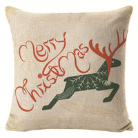 HKM-432211 Christmas Elk Print Linen Pillow Cover - 45x45cm, Multiple Styles Available