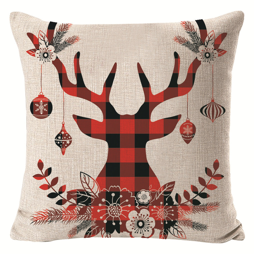 KTX-432211 Christmas Elk Print Linen Pillow Cover - 45x45cm, Multiple Styles Available