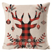 HKM-432211 Christmas Elk Print Linen Pillow Cover - 45x45cm, Multiple Styles Available