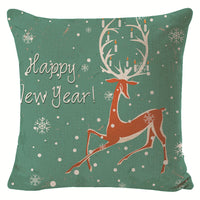 HKM-432211 Christmas Elk Print Linen Pillow Cover - 45x45cm, Multiple Styles Available