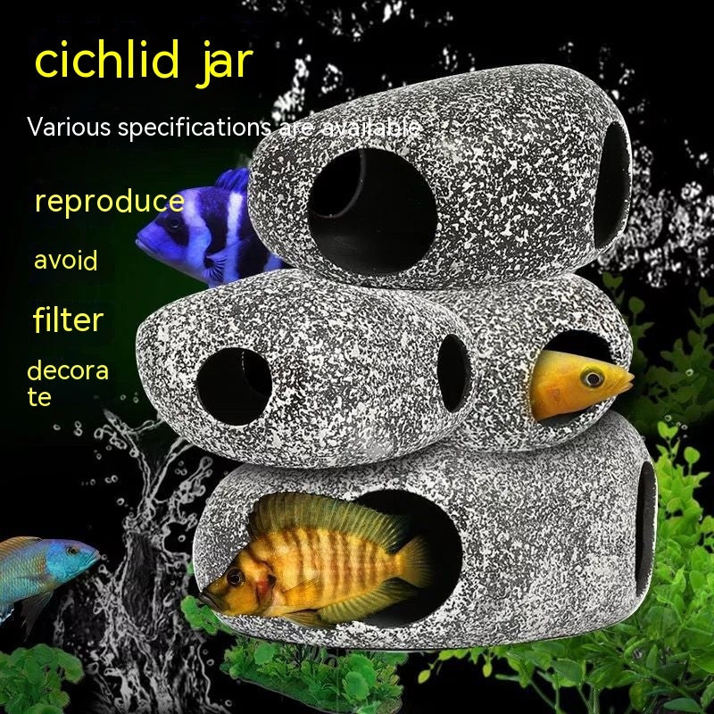 HKM-432211 Decorative Resin Stone Fish and Shrimp Breeding House with Water Purifying Function
