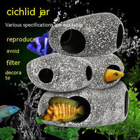 HKM-432211 Decorative Resin Stone Fish and Shrimp Breeding House with Water Purifying Function