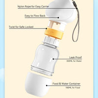 HKM-432211 Portable Dog Water Bottle with Detachable Food Bowl - Leak-Proof 550ml Capacity for Pets - Ideal for Travel and Outdoor Activities