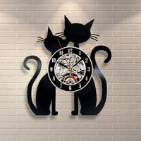HKM-432467 Creative Cat Vinyl Record Wall Clock - Ultra Quiet Quartz Battery Operated Circular Design for Home Decor