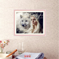 HKM-432531 Cross Stitch Art: Beauty and Beast Diamond Painting Kit, 35x25cm Cotton Canvas