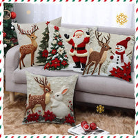 HKM-432659 Christmas Festival Elk and Rabbit Linen Pillow Cover - Modern 45x45 Atmosphere Decoration