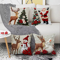 HKM-432659 Christmas Festival Elk and Rabbit Linen Pillow Cover - Modern 45x45 Atmosphere Decoration