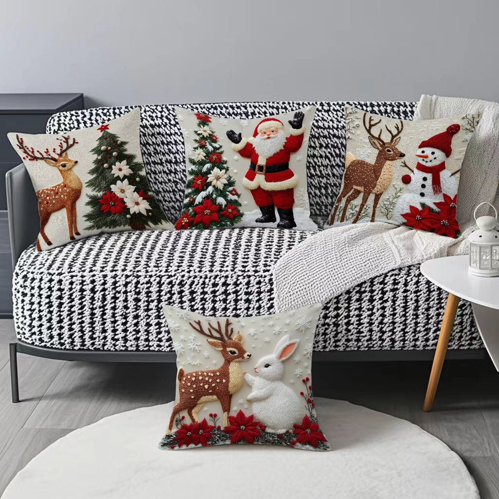 HKM-432659 Christmas Festival Elk and Rabbit Linen Pillow Cover - Modern 45x45 Atmosphere Decoration