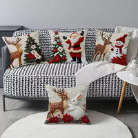 HKM-432659 Christmas Festival Elk and Rabbit Linen Pillow Cover - Modern 45x45 Atmosphere Decoration