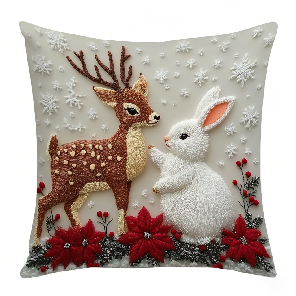 HKM-432659 Christmas Festival Elk and Rabbit Linen Pillow Cover - Modern 45x45 Atmosphere Decoration